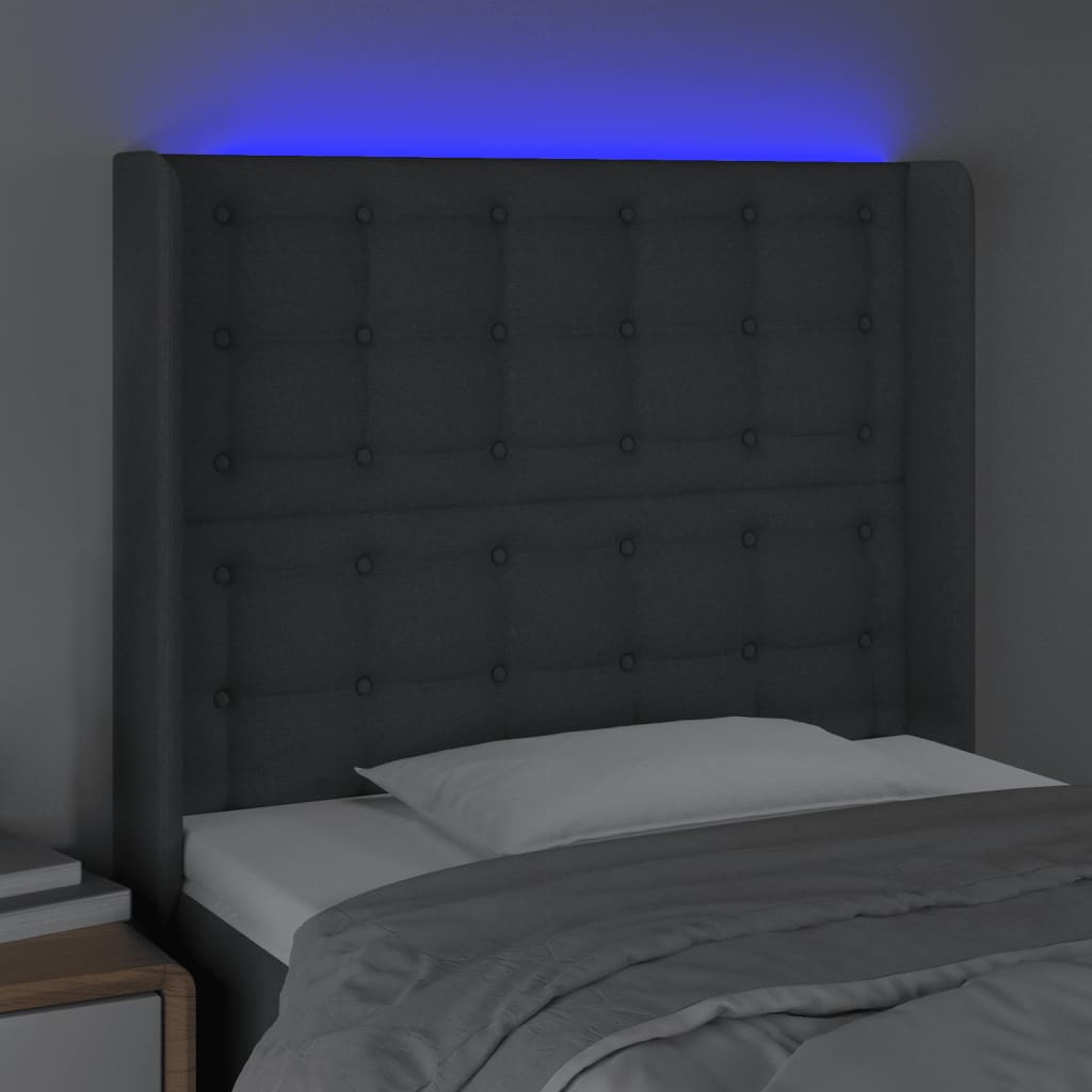 sötétszürke szövet LED-es fejtámla 103x16x118/128 cm