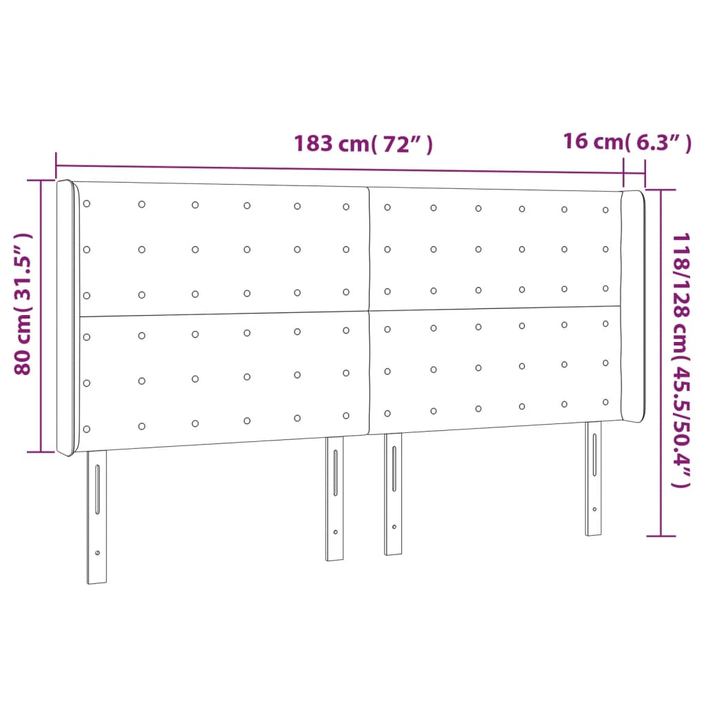 sötétszürke szövet LED-es fejtámla 183x16x118/128 cm