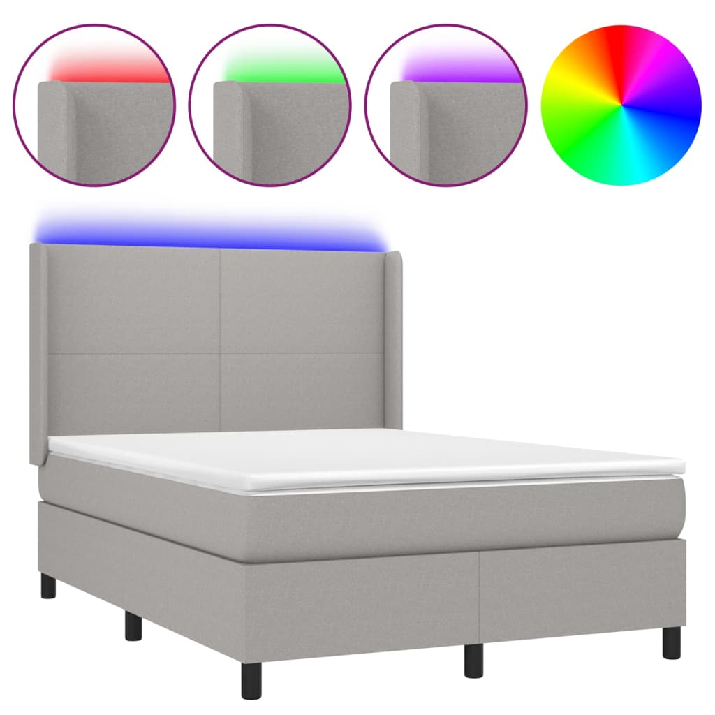 sötétszürke szövet rugós és LED-es ágy matraccal 140x190 cm