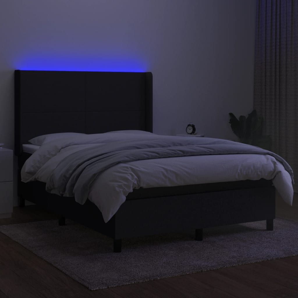 fekete szövet rugós és LED-es ágy matraccal 140x190 cm