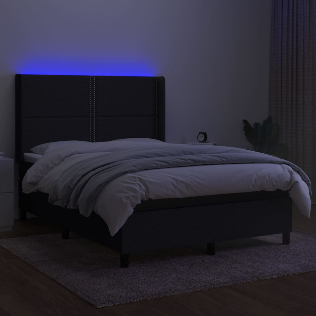 fekete szövet rugós és LED-es ágy matraccal 140x190 cm