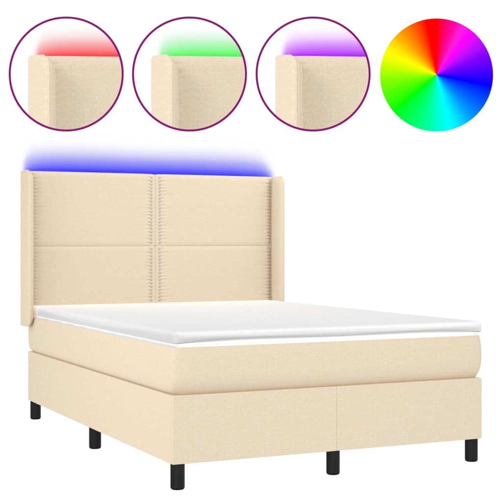 krémszínű szövet rugós és LED-es ágy matraccal 140x190cm