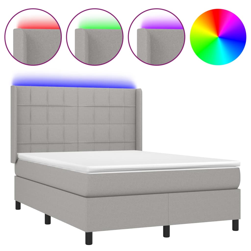 világosszürke szövet rugós és LED-es ágy matraccal 140x190 cm