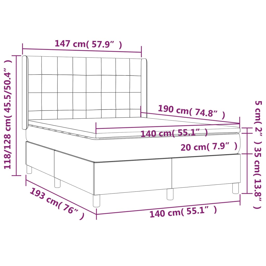 fekete szövet rugós és LED-es ágy matraccal 140x190 cm
