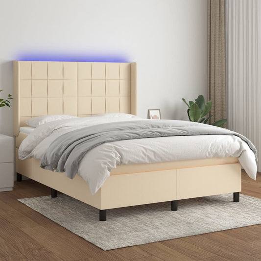 krémszínű szövet rugós és LED-es ágy matraccal 140x190cm