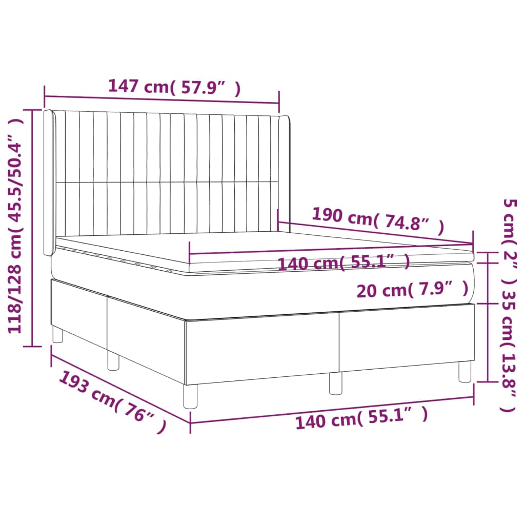 fekete szövet rugós és LED-es ágy matraccal 140x190 cm