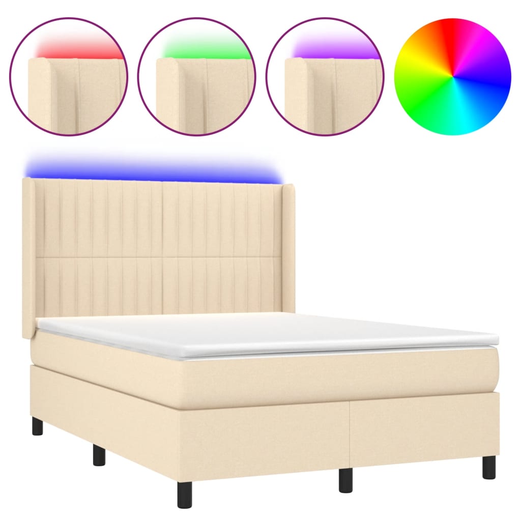 krémszínű szövet rugós és LED-es ágy matraccal 140x190cm