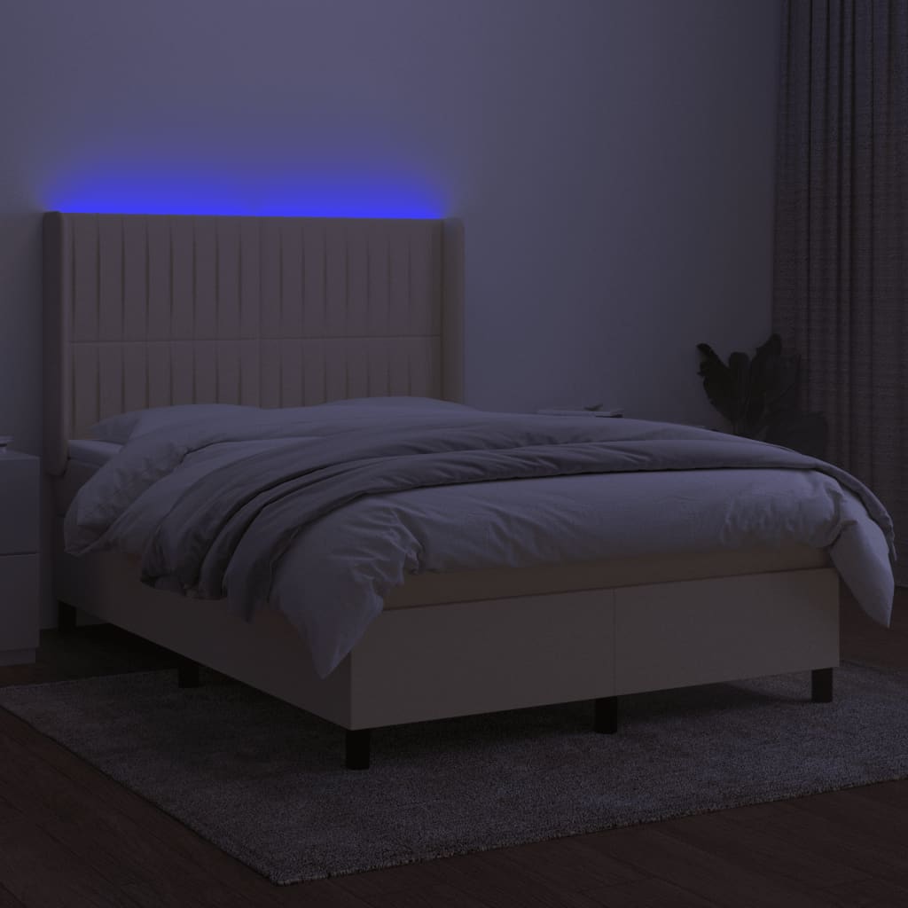 krémszínű szövet rugós és LED-es ágy matraccal 140x190cm