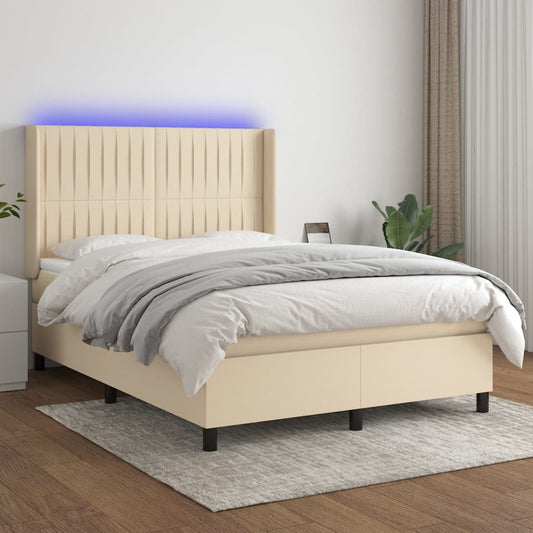 krémszínű szövet rugós és LED-es ágy matraccal 140x190cm