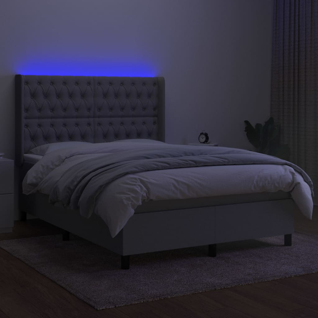 világosszürke szövet rugós és LED-es ágy matraccal 140x190 cm