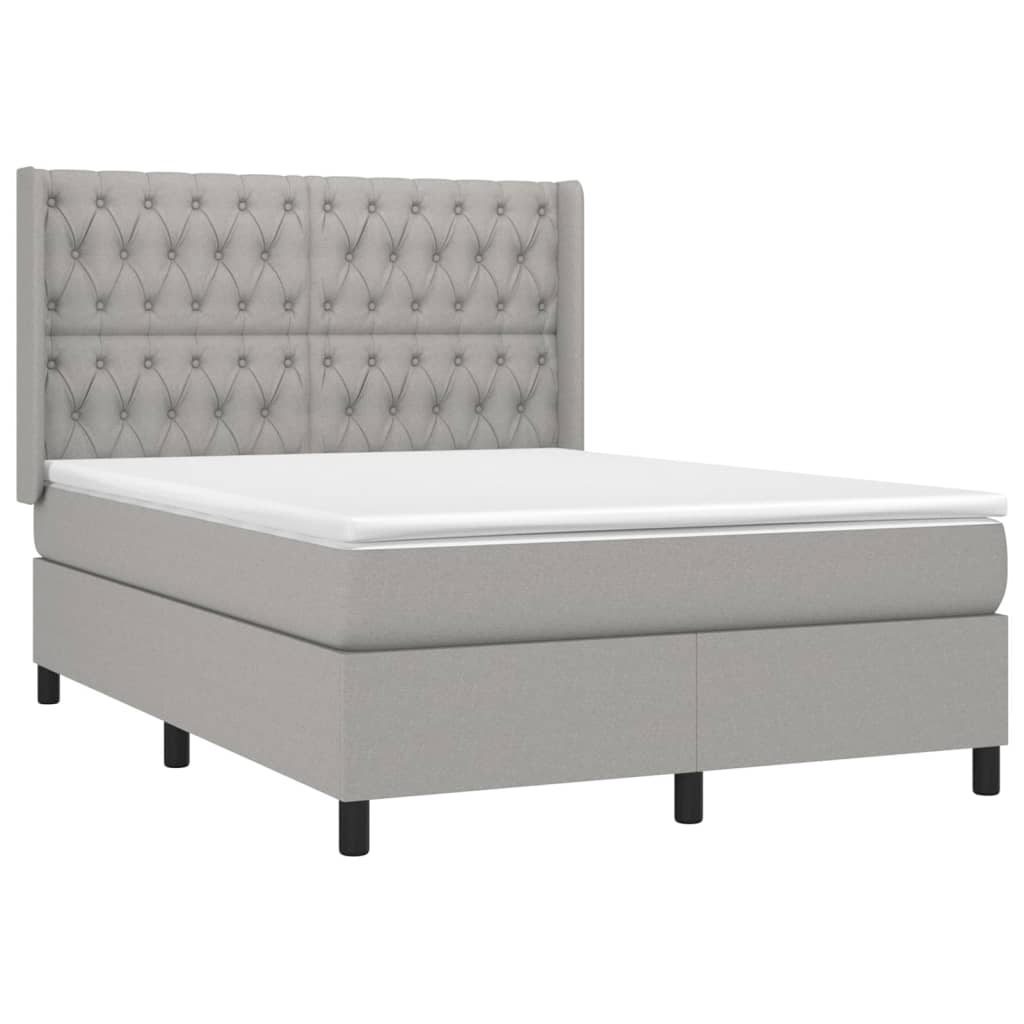 világosszürke szövet rugós és LED-es ágy matraccal 140x190 cm