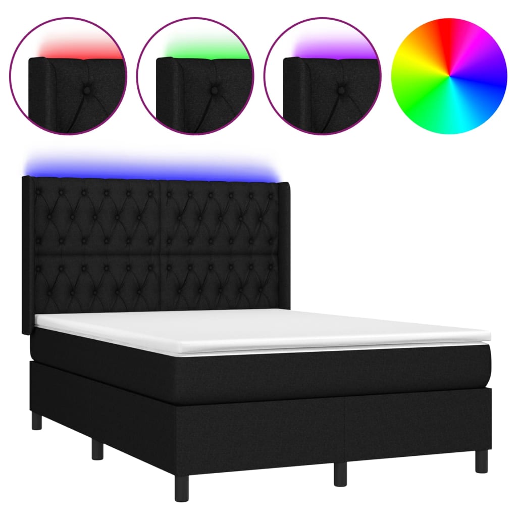 fekete szövet rugós és LED-es ágy matraccal 140x190 cm