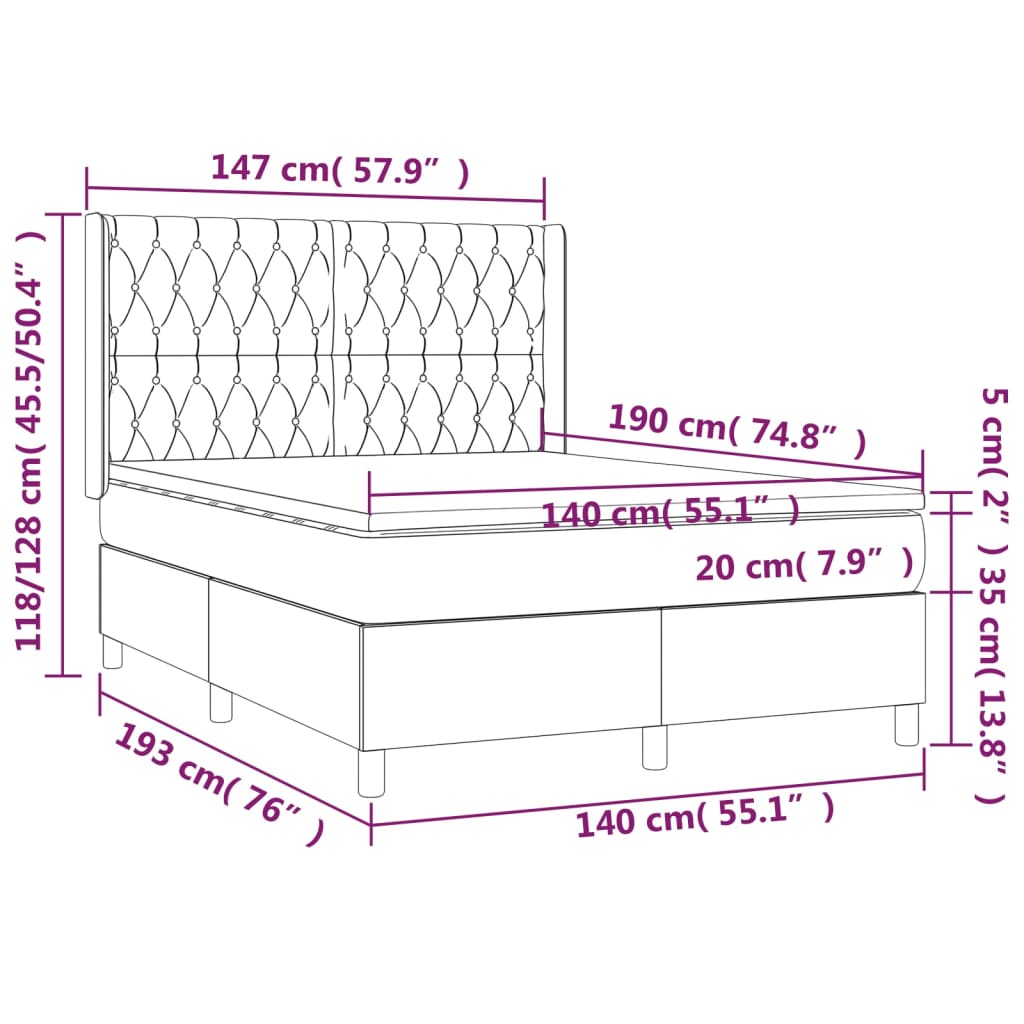 fekete szövet rugós és LED-es ágy matraccal 140x190 cm
