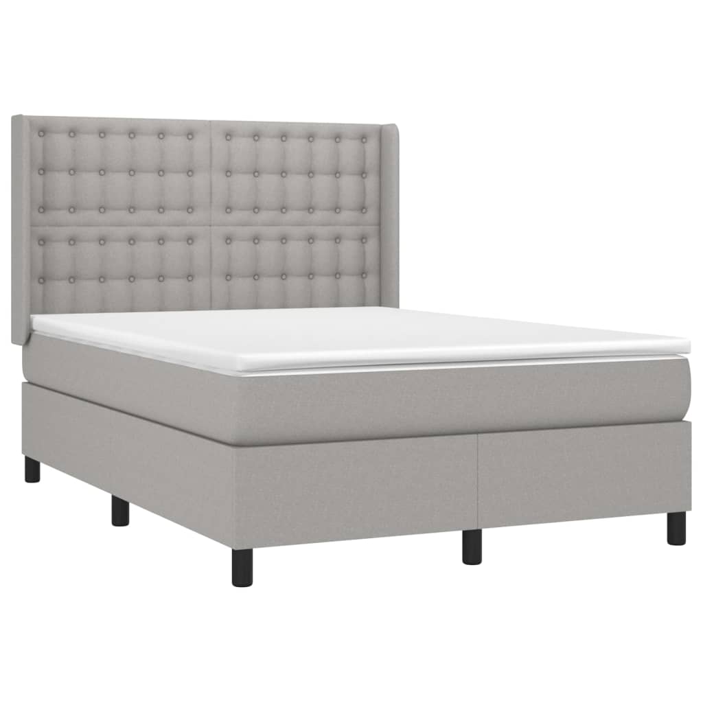 világosszürke szövet rugós és LED-es ágy matraccal 140x190 cm