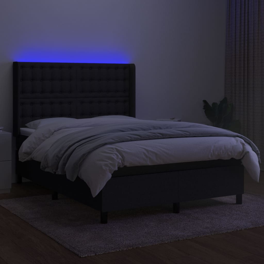 fekete szövet rugós és LED-es ágy matraccal 140x190 cm