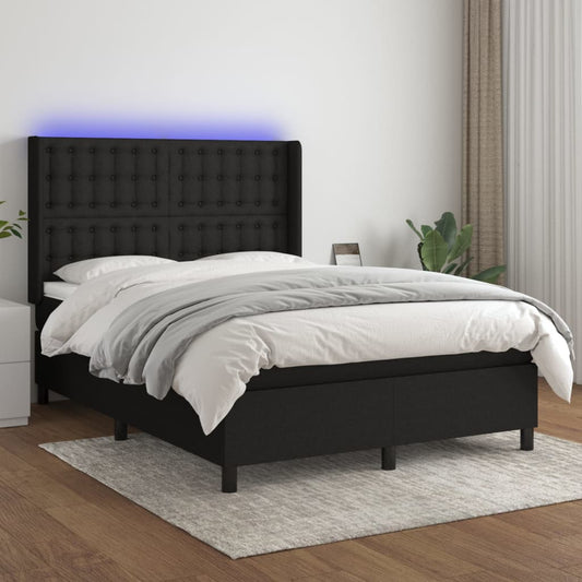 fekete szövet rugós és LED-es ágy matraccal 140x190 cm
