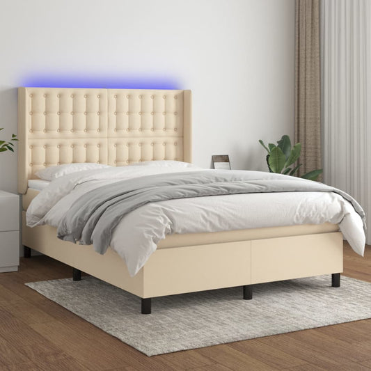 krémszínű szövet rugós és LED-es ágy matraccal 140x190cm