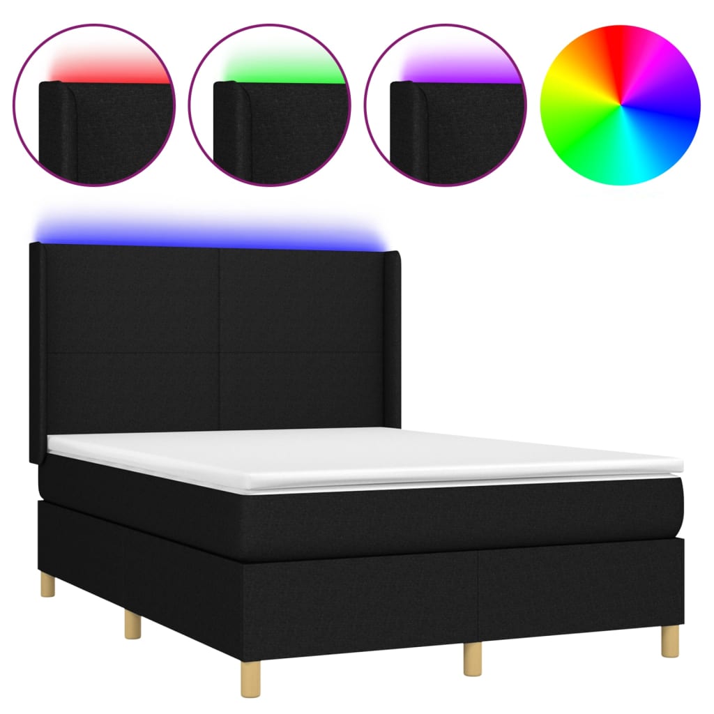 fekete szövet rugós és LED-es ágy matraccal 140x190 cm