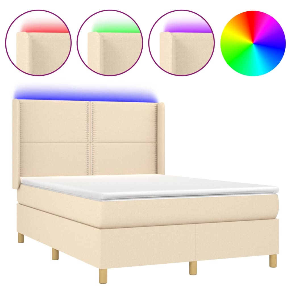 krémszínű szövet rugós és LED-es ágy matraccal 140x190cm