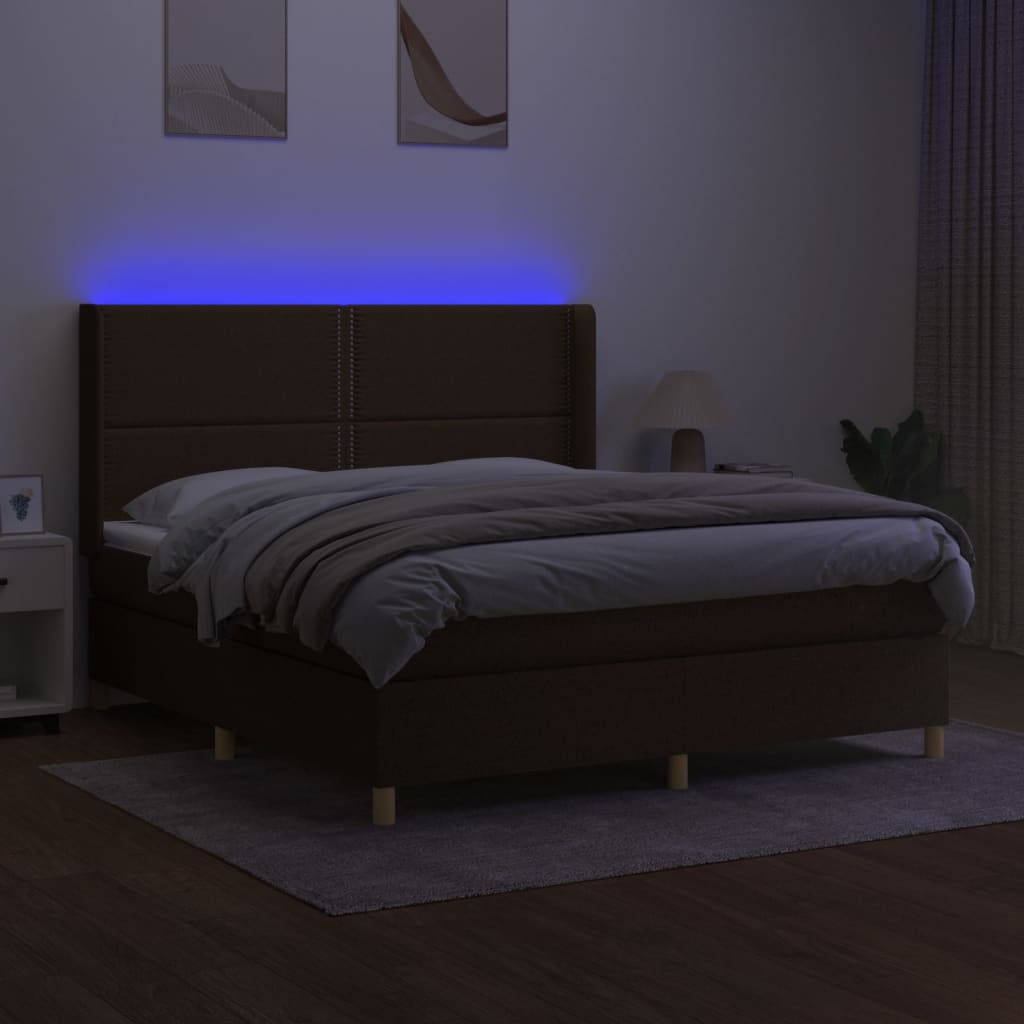 barna szövet rugós és LED-es ágy matraccal 160x200 cm