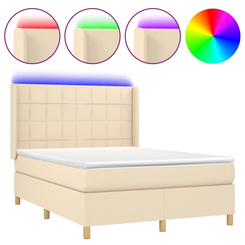 krémszínű szövet rugós és LED-es ágy matraccal 140x190cm