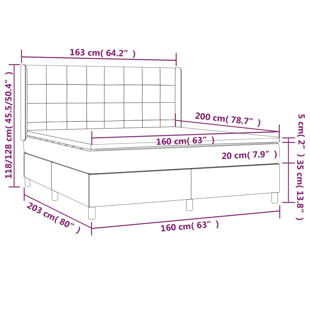 sötétszürke szövet rugós és LED-es ágy matraccal 160x200 cm