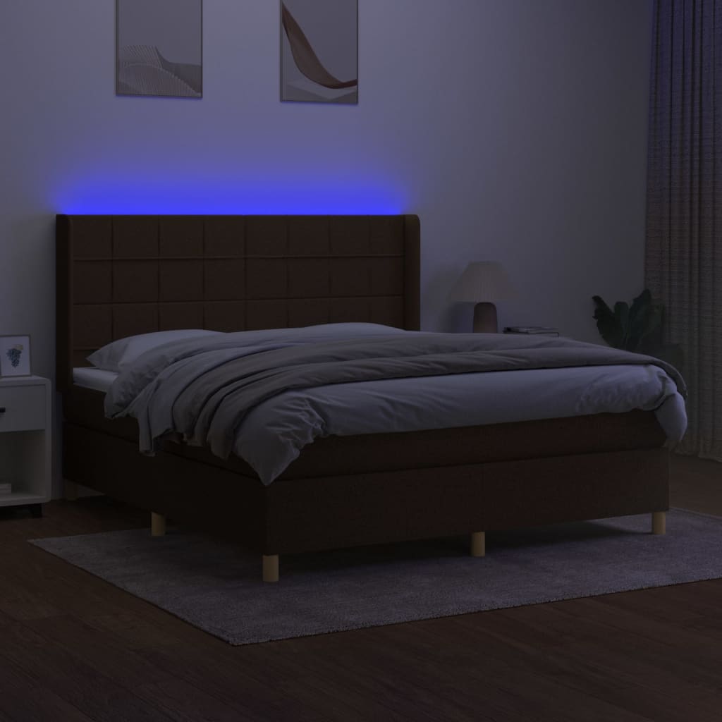 barna szövet rugós és LED-es ágy matraccal 160x200 cm