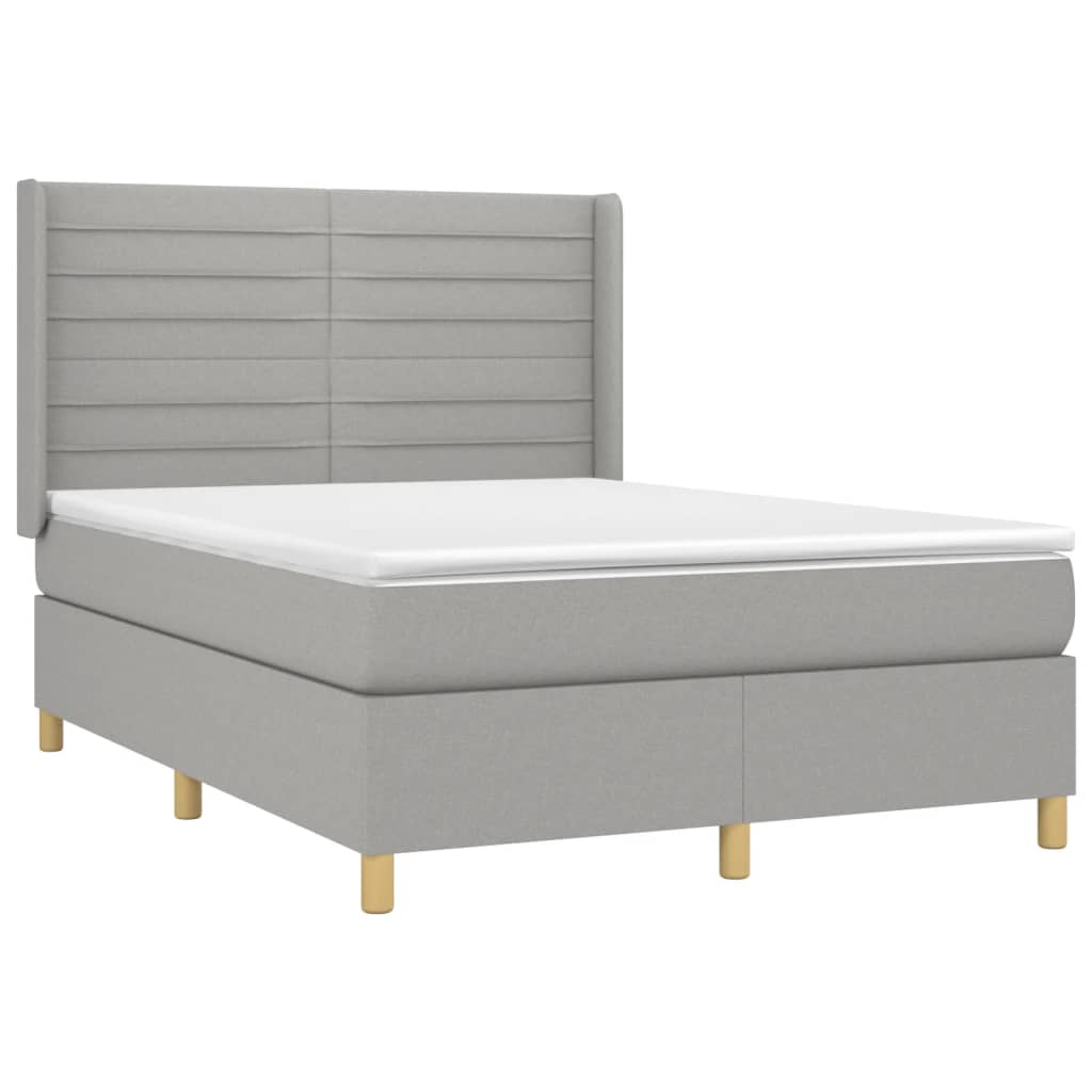 világosszürke szövet rugós és LED-es ágy matraccal 140x190 cm