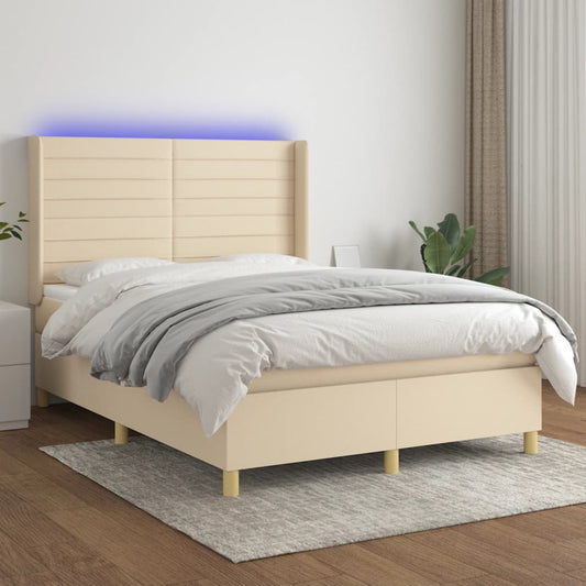krémszínű szövet rugós és LED-es ágy matraccal 140x190cm