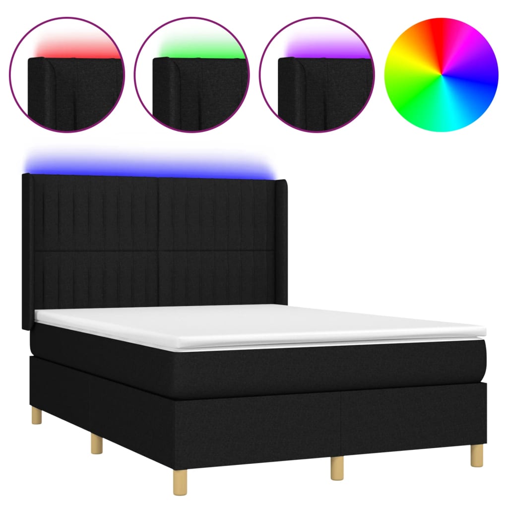 fekete szövet rugós és LED-es ágy matraccal 140x190 cm
