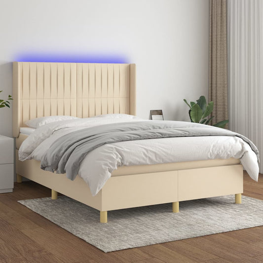 krémszínű szövet rugós és LED-es ágy matraccal 140x190cm