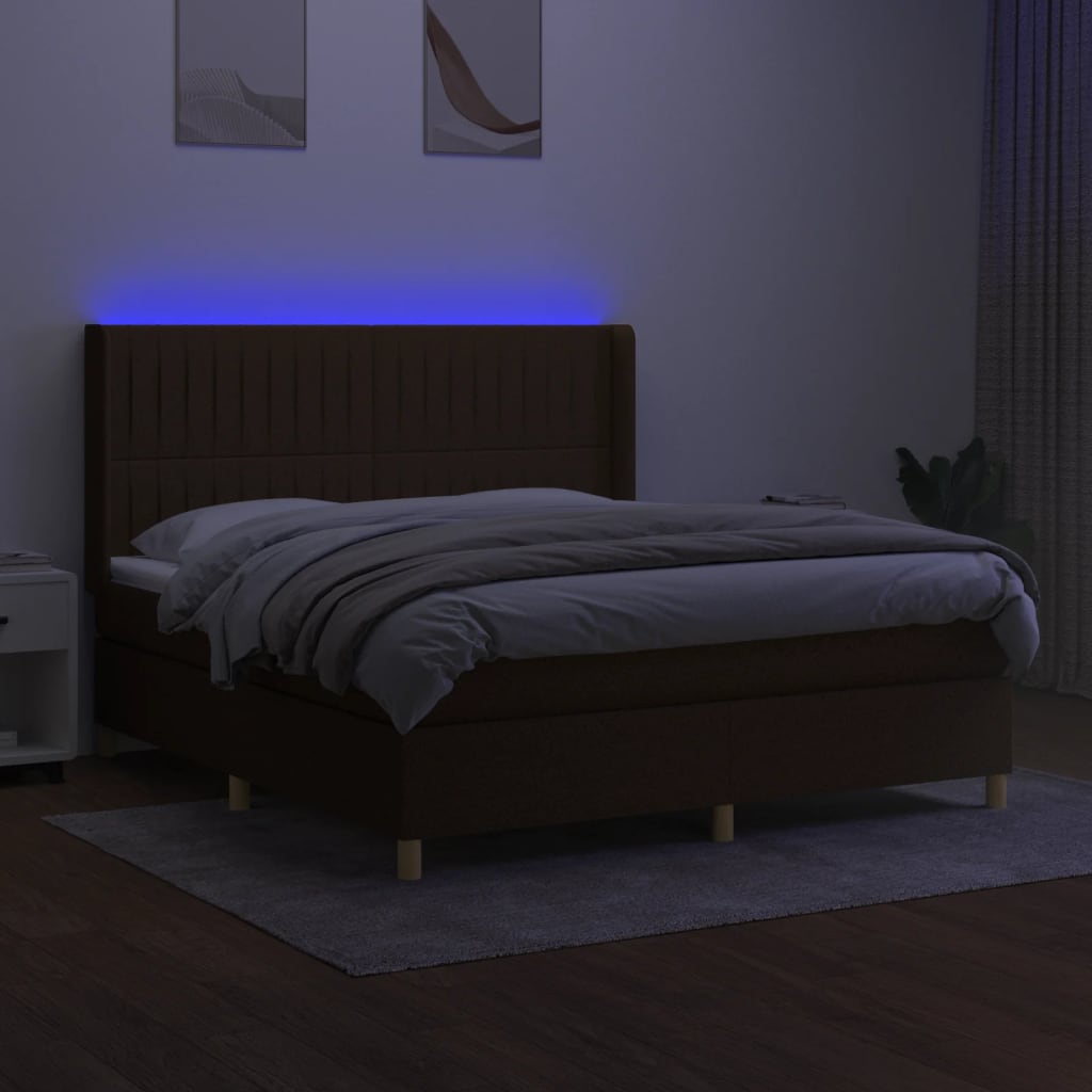 barna szövet rugós és LED-es ágy matraccal 160x200 cm