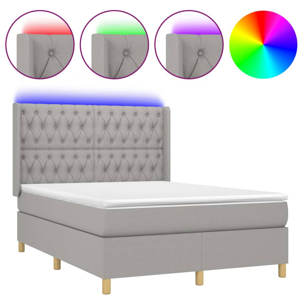 sötétszürke szövet rugós és LED-es ágy matraccal 140x190 cm