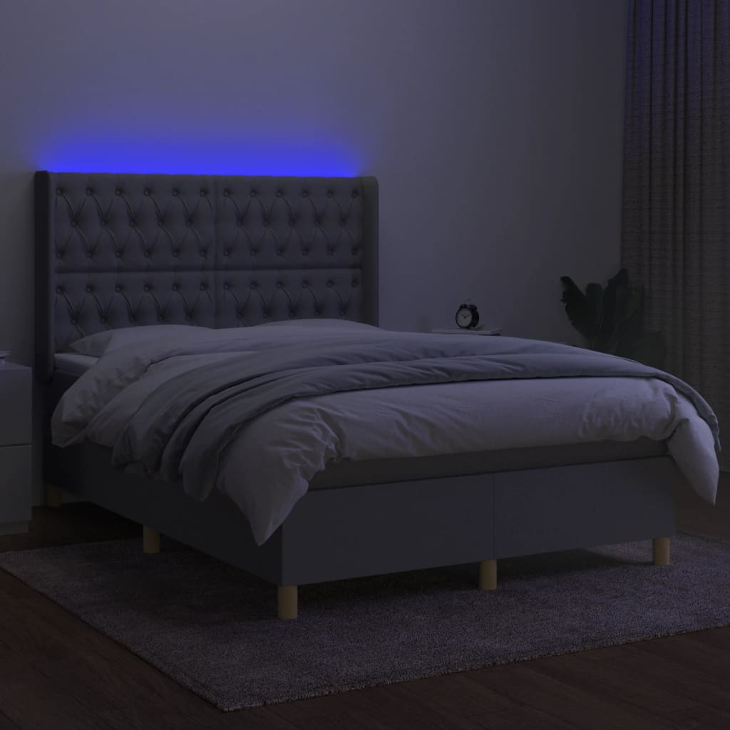 sötétszürke szövet rugós és LED-es ágy matraccal 140x190 cm