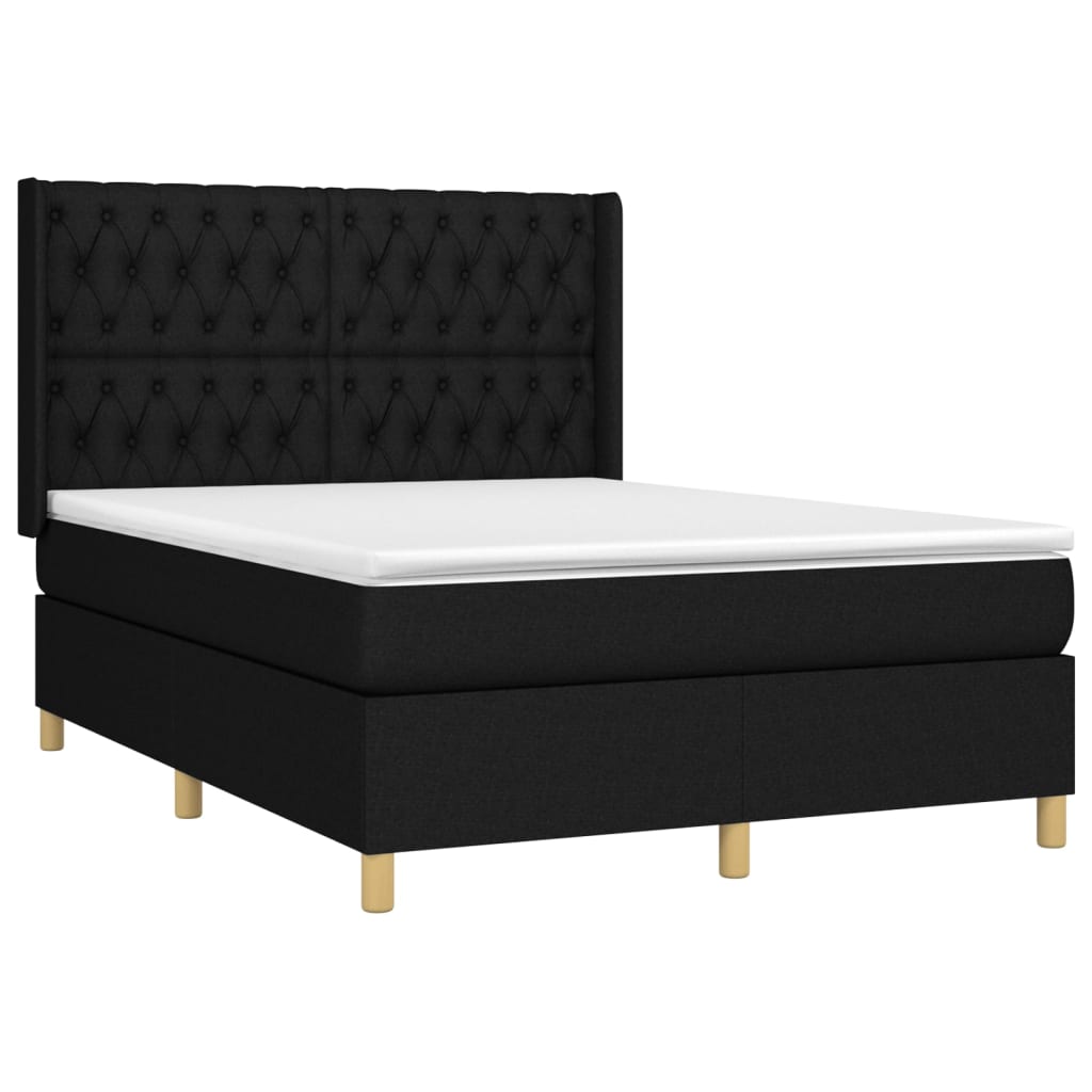 fekete szövet rugós és LED-es ágy matraccal 140x190 cm