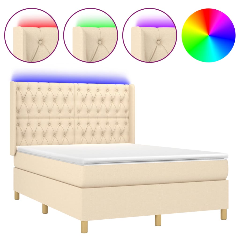 krémszínű szövet rugós és LED-es ágy matraccal 140x190cm