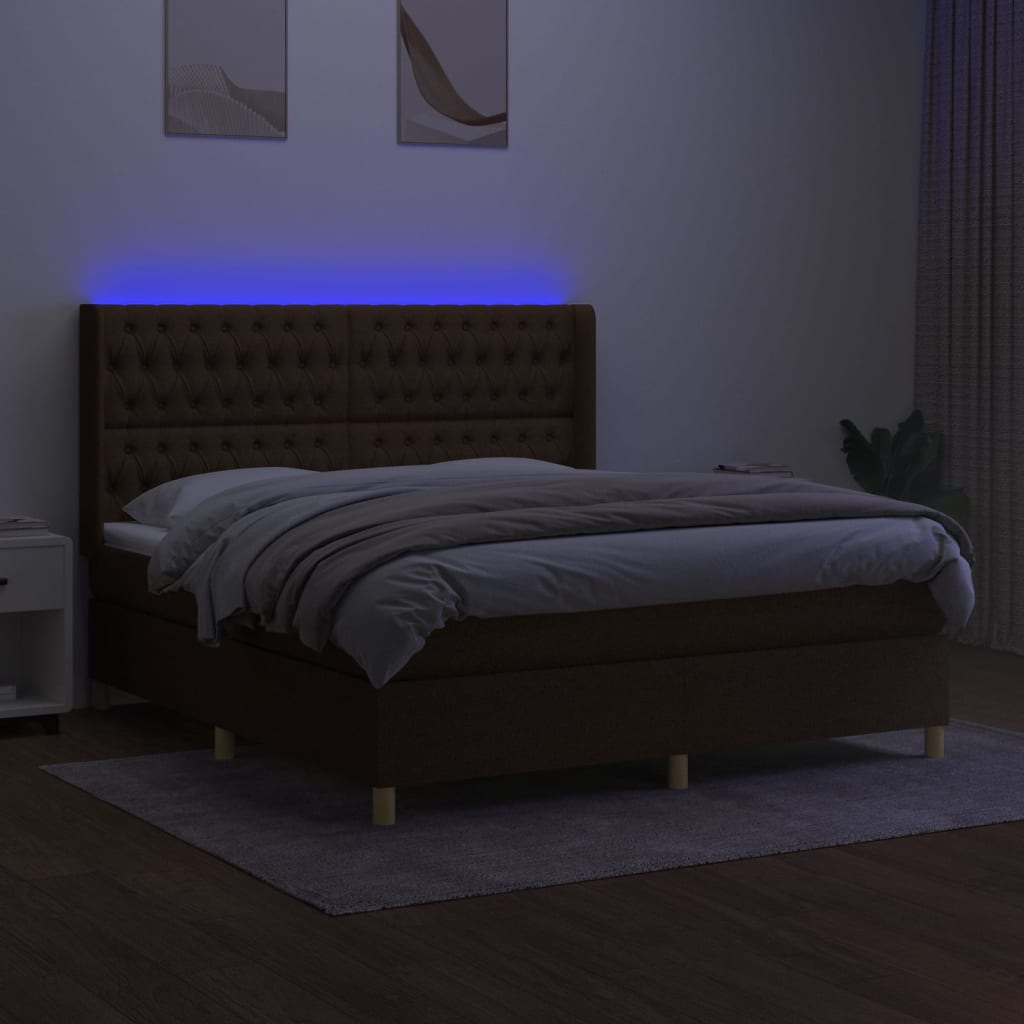 barna szövet rugós és LED-es ágy matraccal 160x200 cm