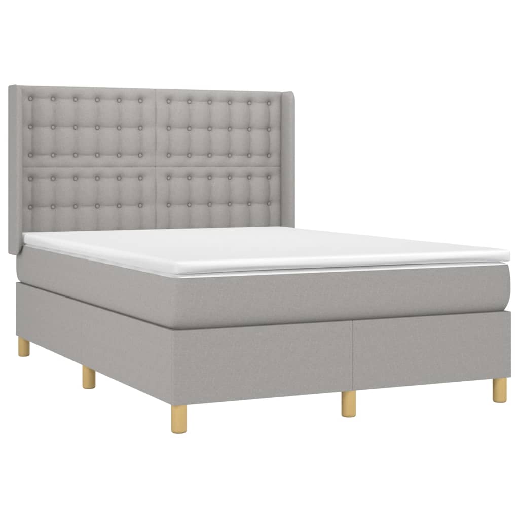 világosszürke szövet rugós és LED-es ágy matraccal 140x190 cm