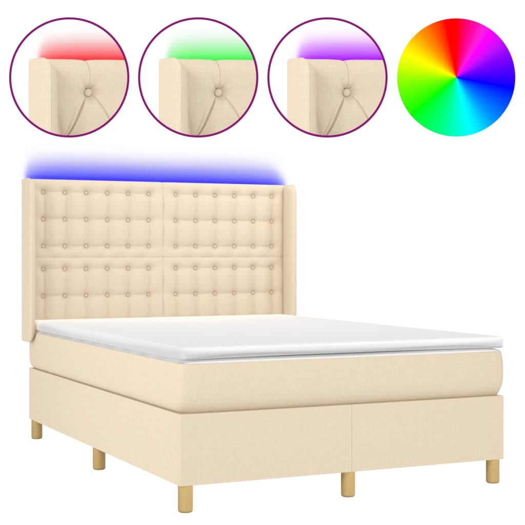 krémszínű szövet rugós és LED-es ágy matraccal 140x190cm