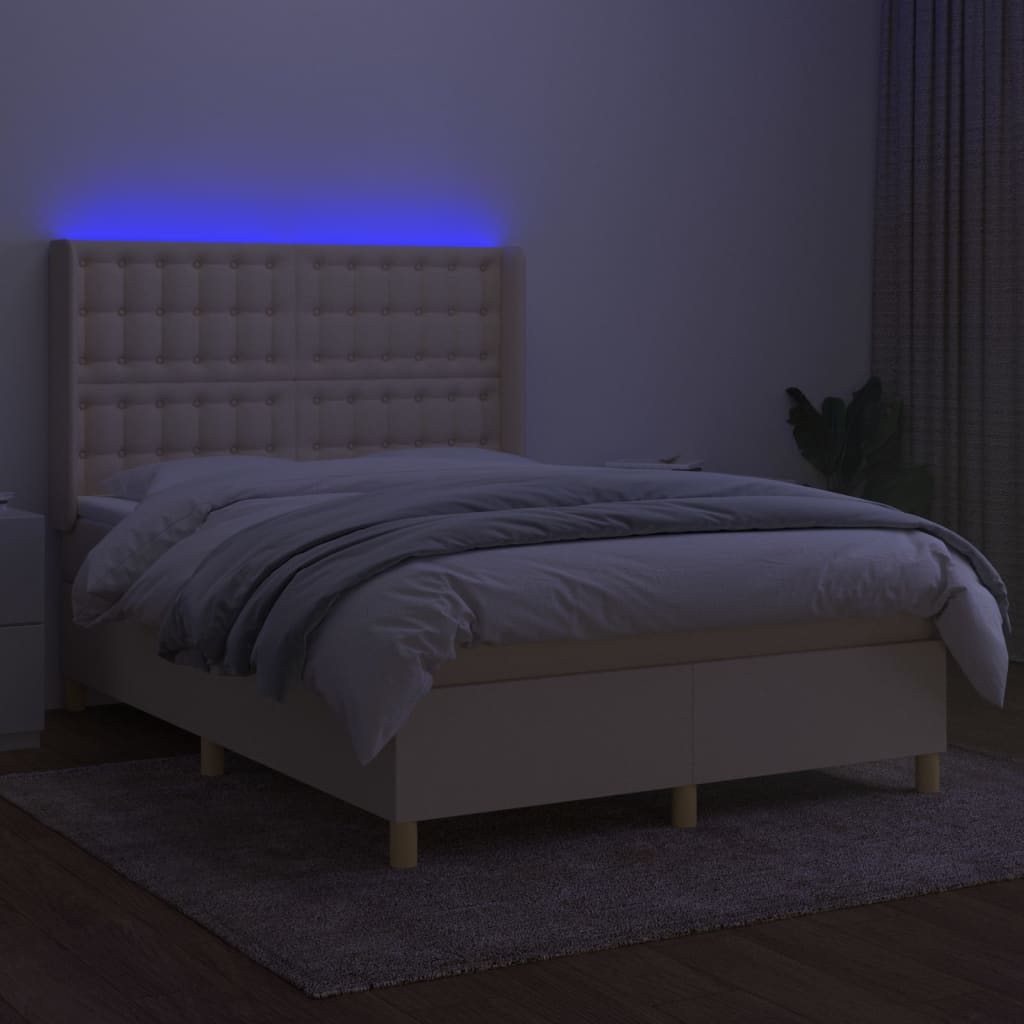 krémszínű szövet rugós és LED-es ágy matraccal 140x190cm