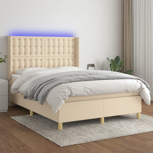 krémszínű szövet rugós és LED-es ágy matraccal 140x190cm