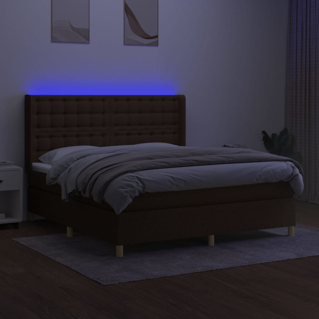 barna szövet rugós és LED-es ágy matraccal 160x200 cm