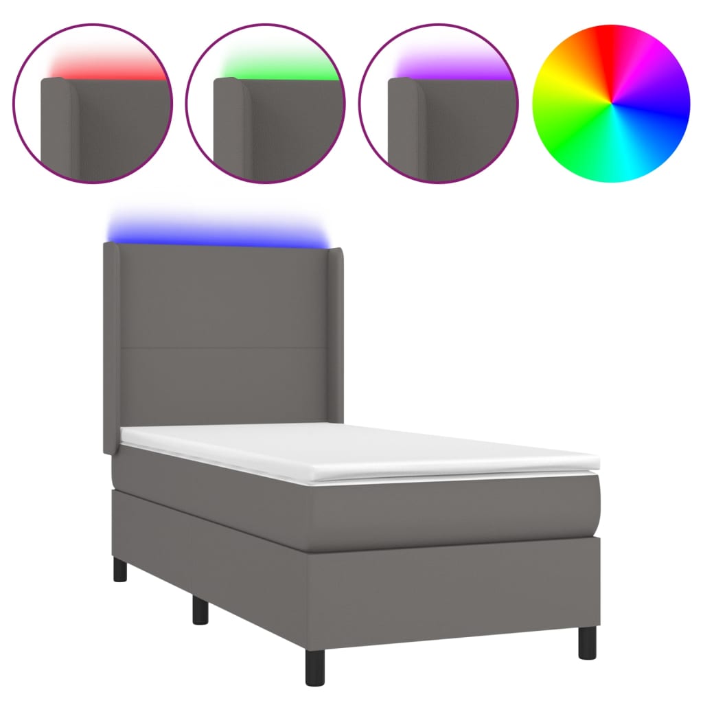szürke műbőr rugós ágy matraccal és LED-del 80 x 200 cm