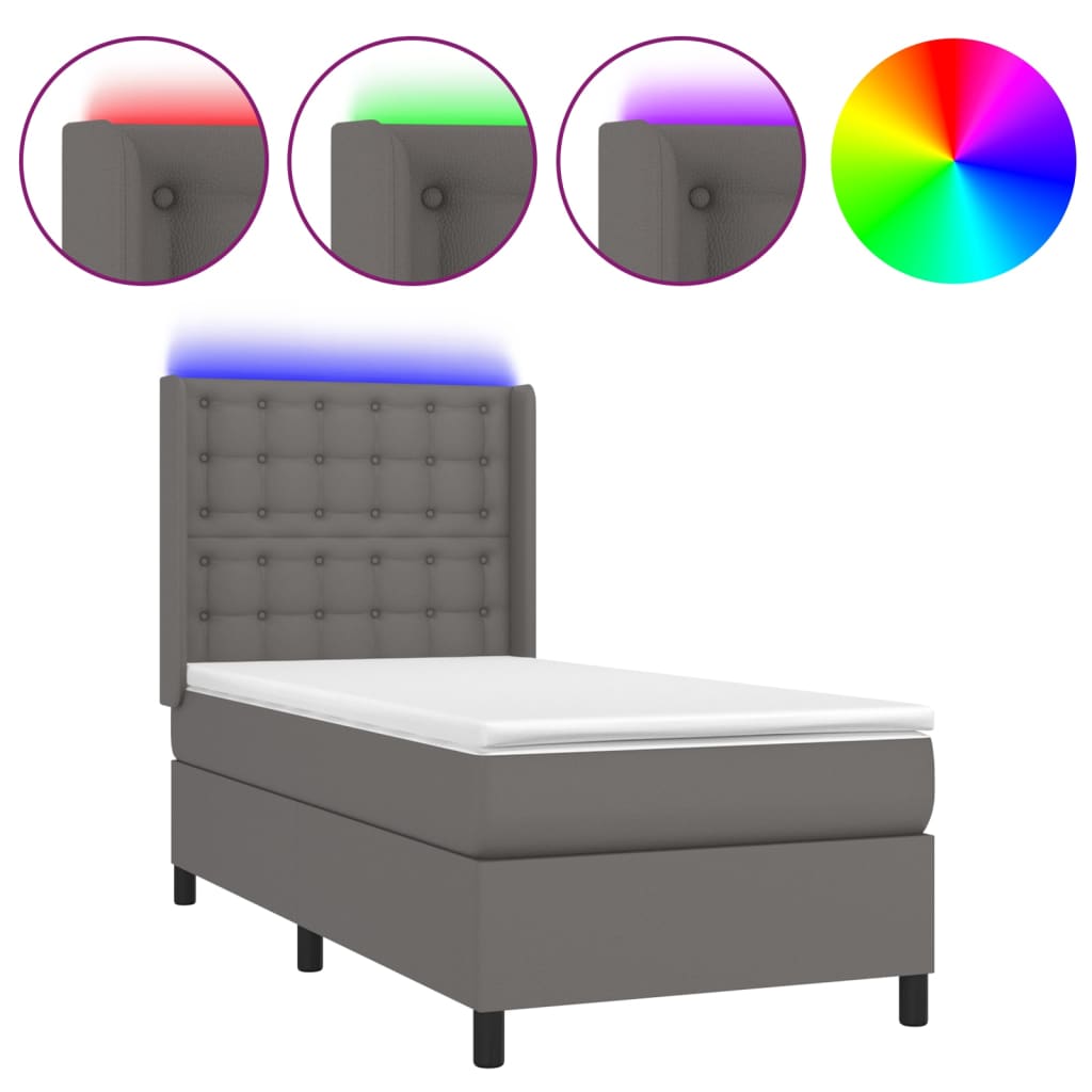 szürke műbőr rugós ágy matraccal és LED-del 80 x 200 cm