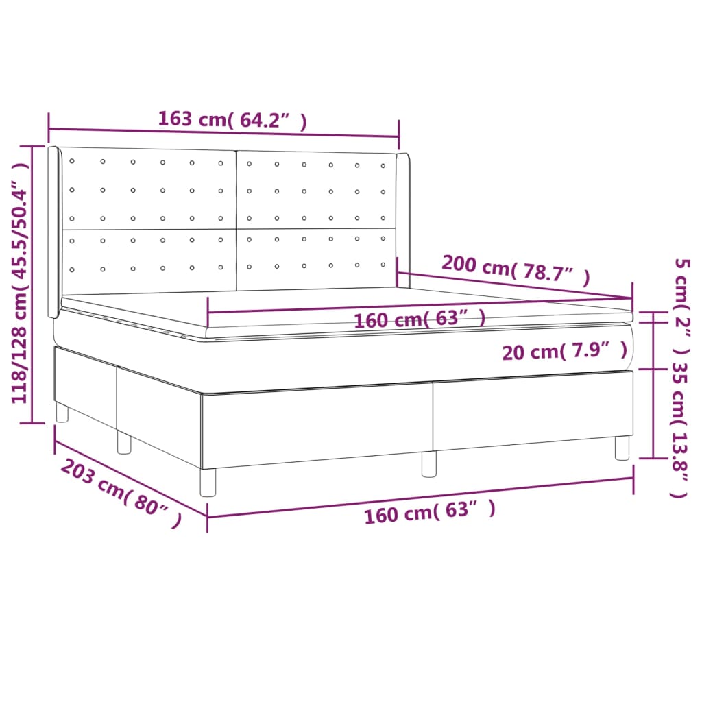 szürke műbőr rugós ágy matraccal és LED-del 160x200 cm
