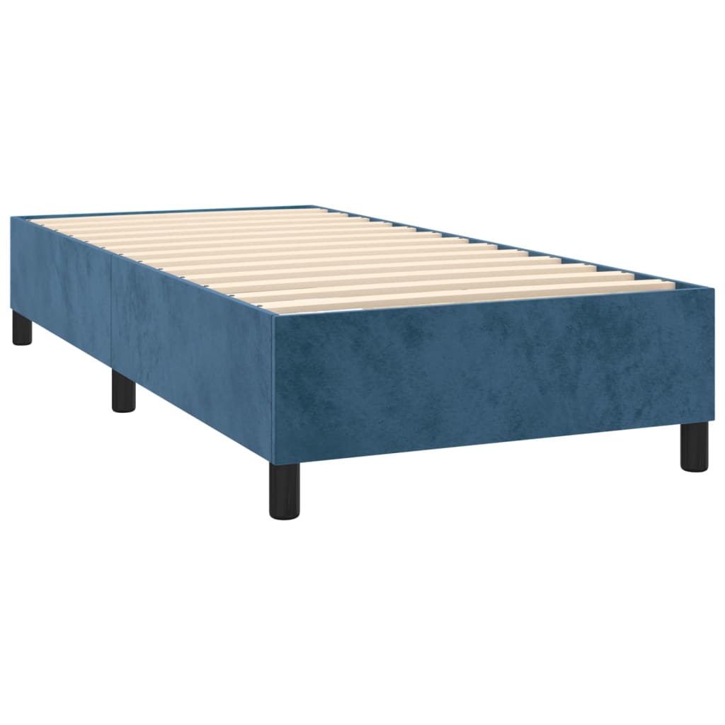 sötétkék bársony rugós és LED-es ágy matraccal 80 x 200 cm