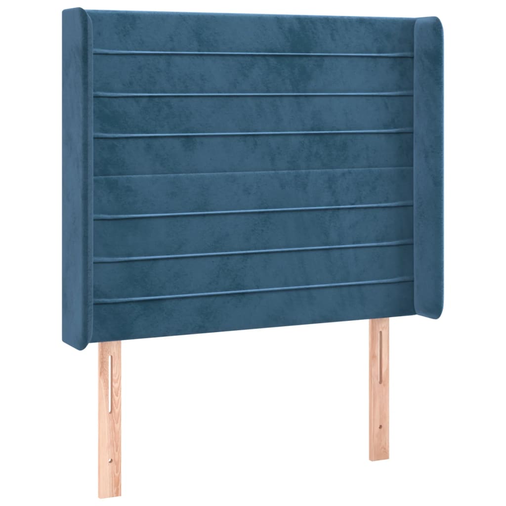 sötétkék bársony rugós és LED-es ágy matraccal 80 x 200 cm