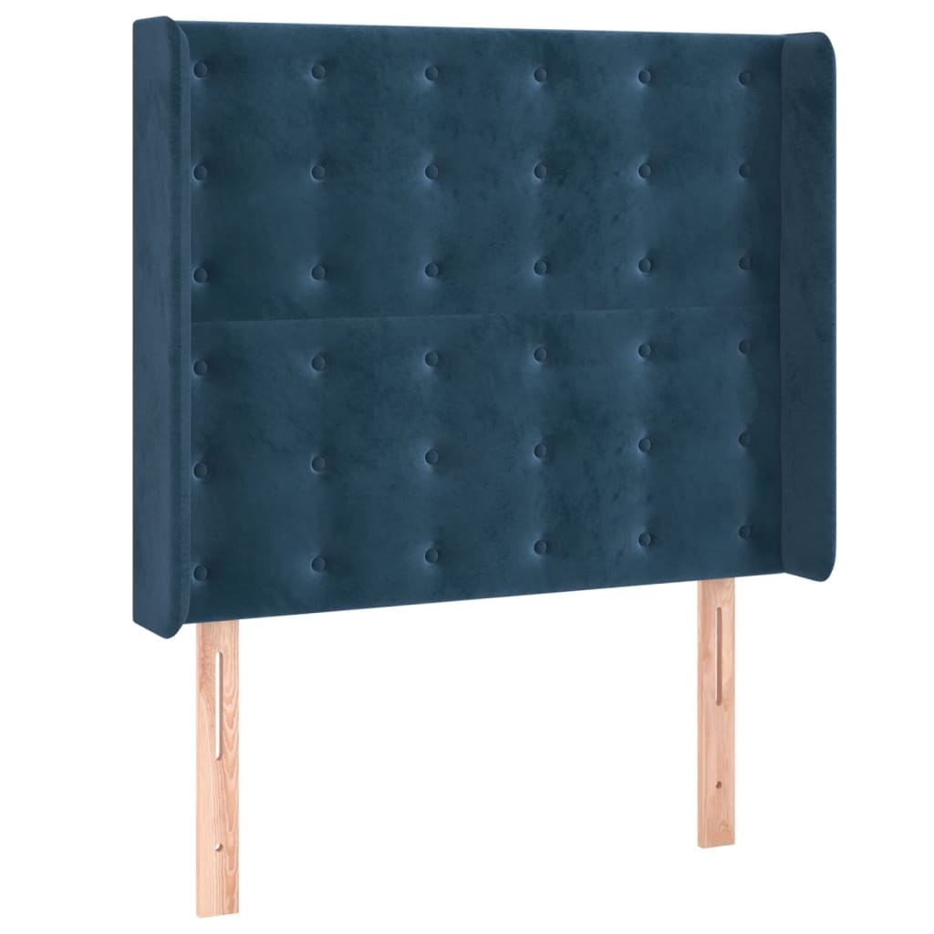 sötétkék bársony rugós és LED-es ágy matraccal 80 x 200 cm