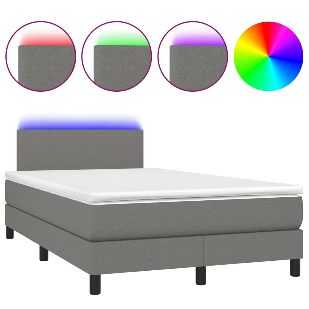 sötétszürke szövet rugós és LED-es ágy matraccal 120 x 200 cm
