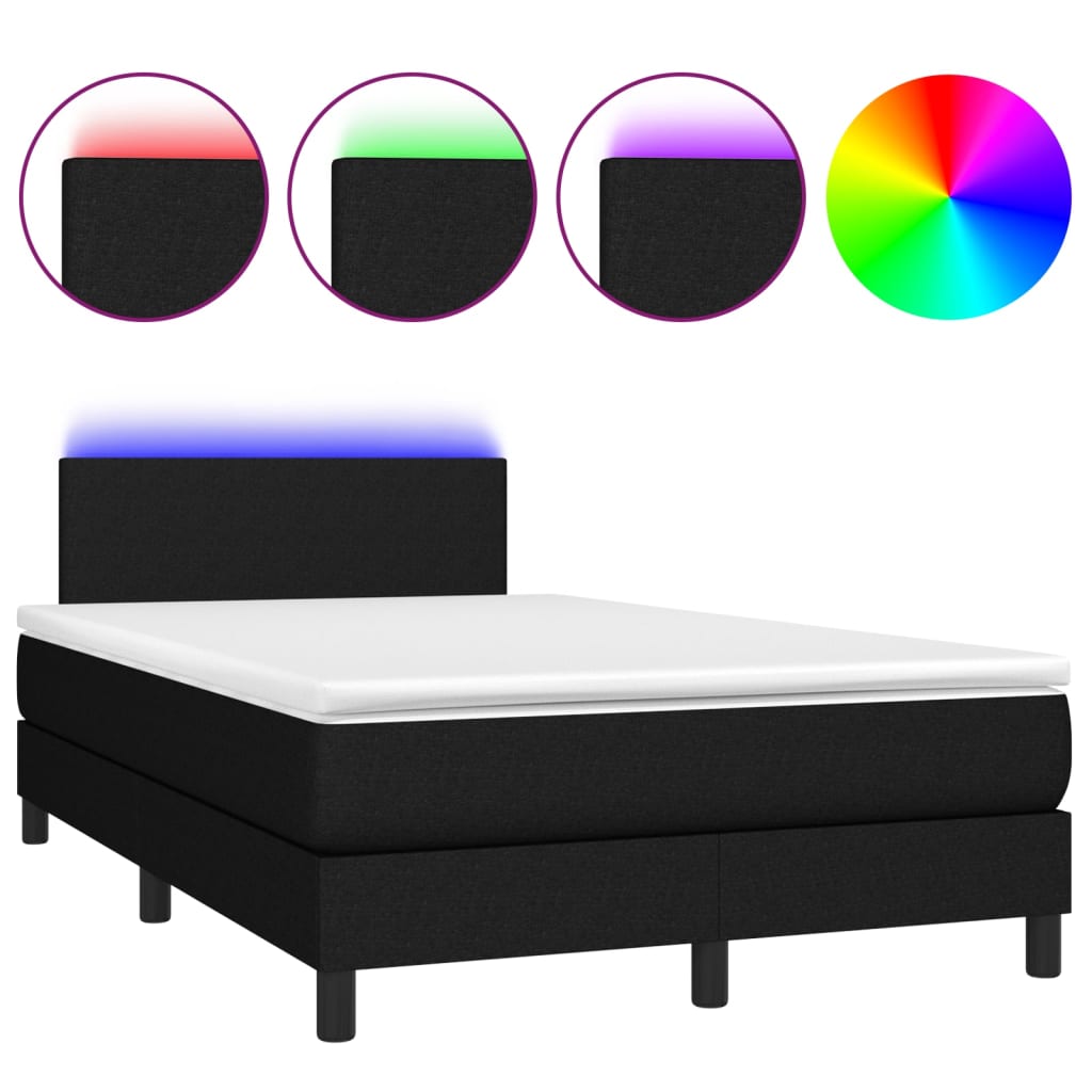 fekete szövet rugós és LED-es ágy matraccal 120 x 200 cm